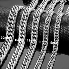 9/11/13/16/20mm Heavy Polished Men Chain 316L Stainless Steel Curb Link Necklace