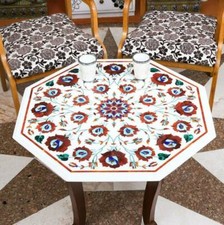 Piano Di Marmo Da 30" Pietra Dura Lavorato A Mano Incastro Floreale