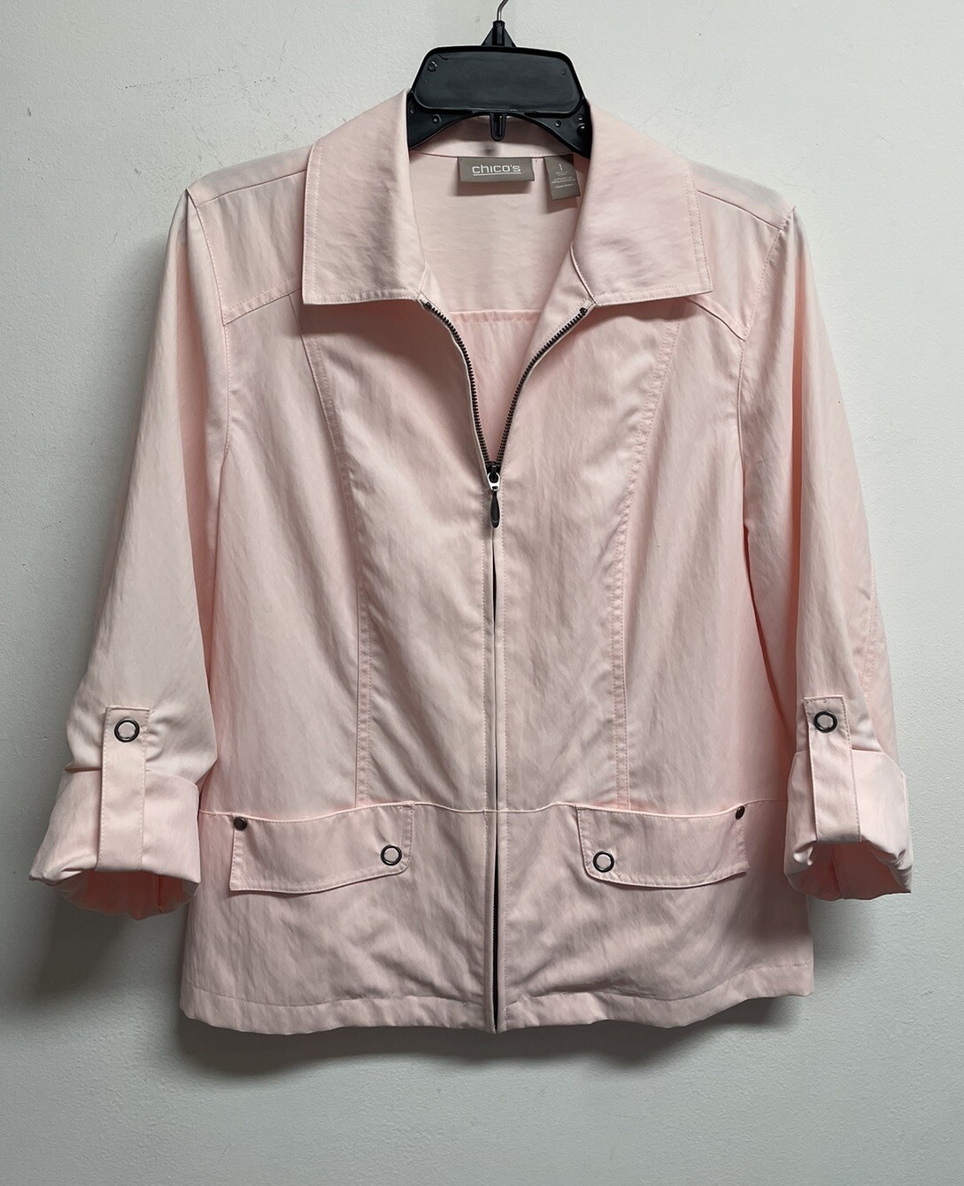 CHICO’S Pink stretch Full-Zip Tabbed Sleeve Jacket - NEW, Women’s Size 1, M