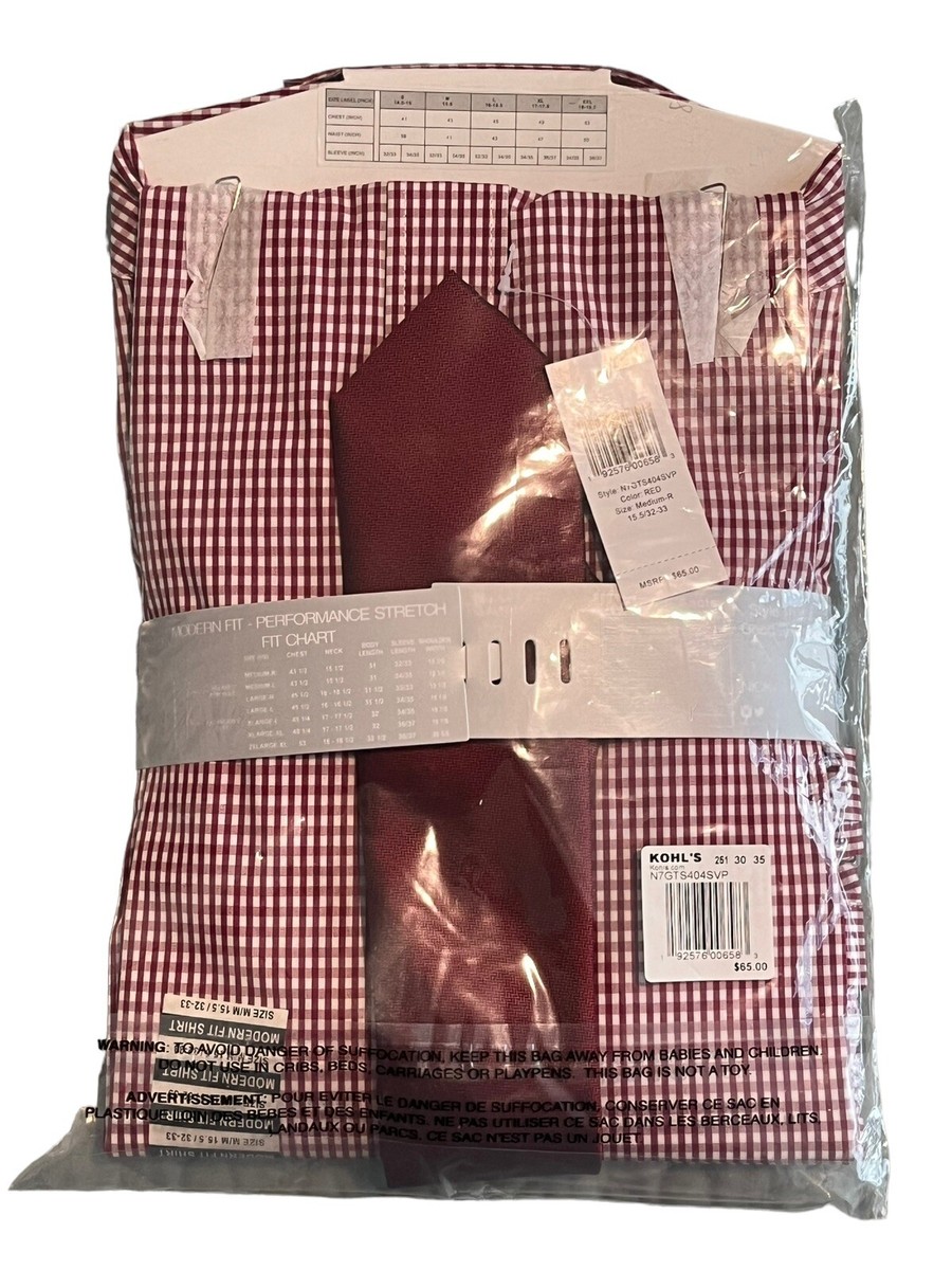 Nick Graham Tie and Shirt Set 2 Piece Button Up Red/White Check