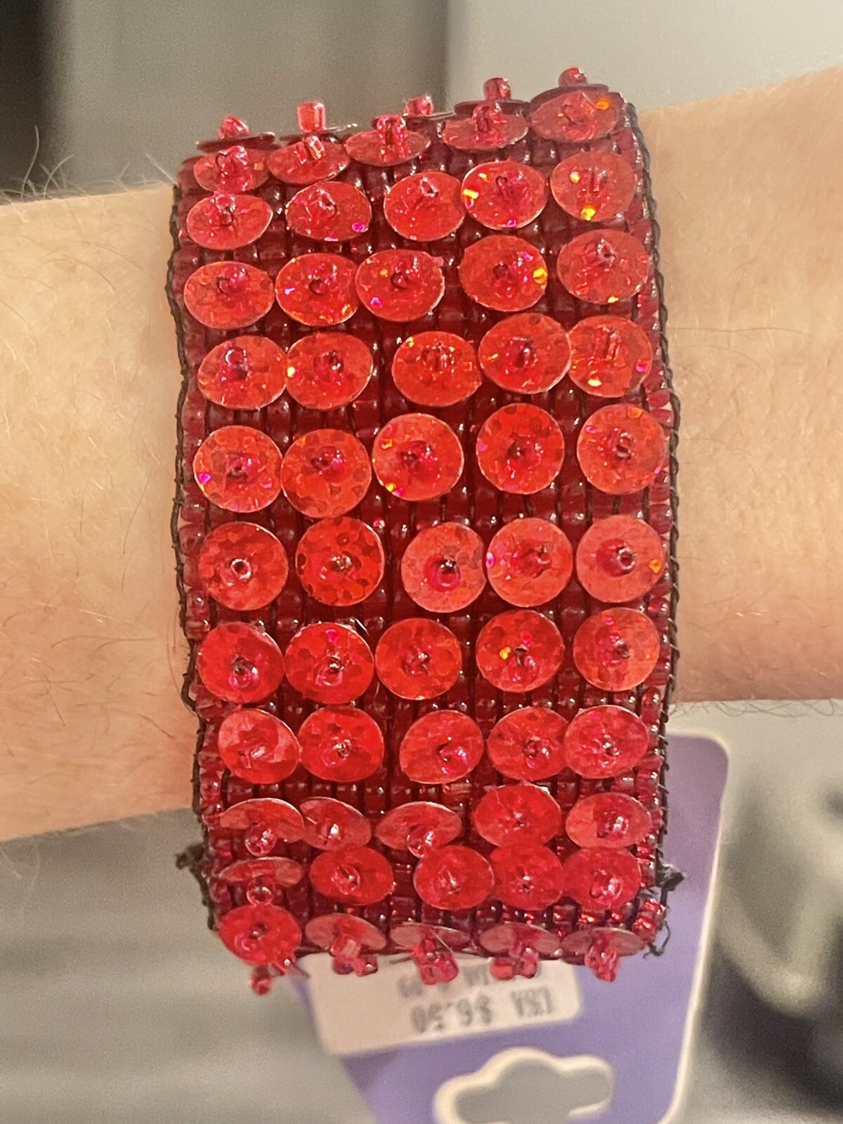 Vintage Ruby Red Sequins Beaded Stretch Bracelet … - image 3