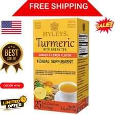 Hyleys 100% Natural Turmeric Tea Green Tea w/ Ginger & Lemon Flavor, 25 Tea Bags