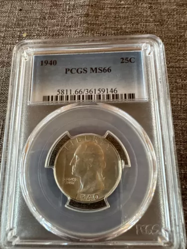 1940- 25c Washington Quarter- NGC- MS66. 90% Silver