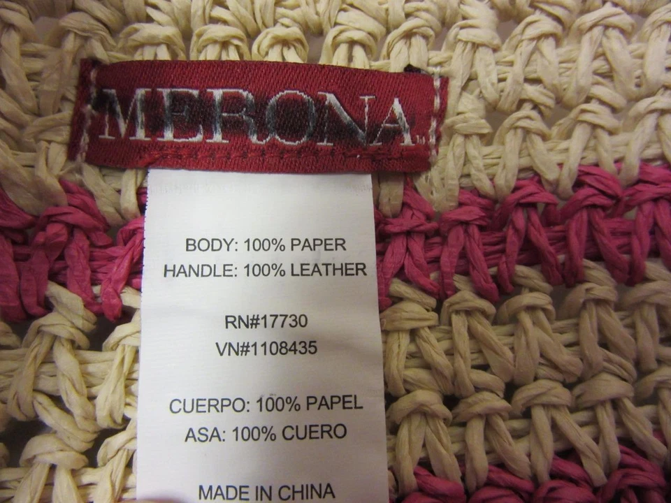 Bolso de Mano Merona Target Cuero Paja Playa Cartera Rosa Metálico Papel/Cuero Foto 4 de 4