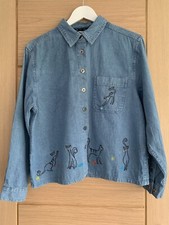 Cat Kitty Embroidered Denim Square Boxy Jacket Over Shirt Christopher & Banks L