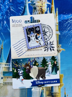 2021 Disney Parks Holiday Christmas Gift Card Pin $0 Balance Frozen Olaf Sven
