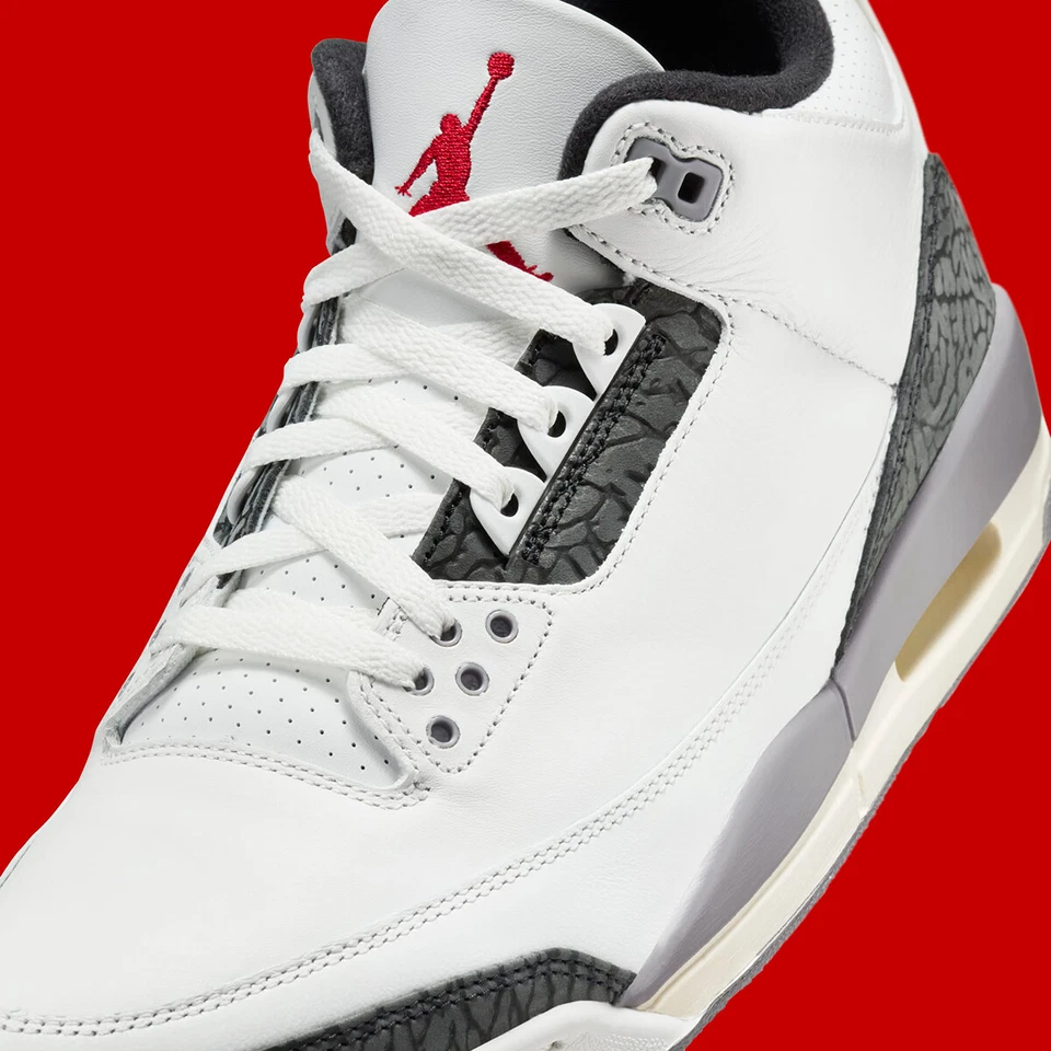 Nike Air Jordan 3 Retro Gris Cemento Summit Blanco Rojo Fuego CT8532-106 Para hombres Foto 3 de 4