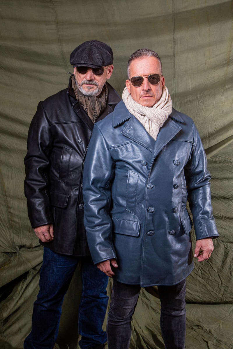 Herren U-Boot Mantel Lederjacke Stierleder Marine Jacke schwarz