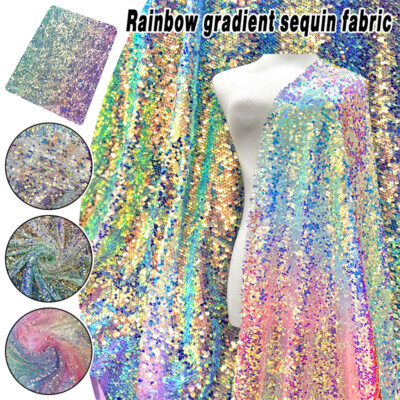 5mm Colorful Sequins Dress Fabric Laser Shiny Gradient Mesh Designer Fabric NEW
