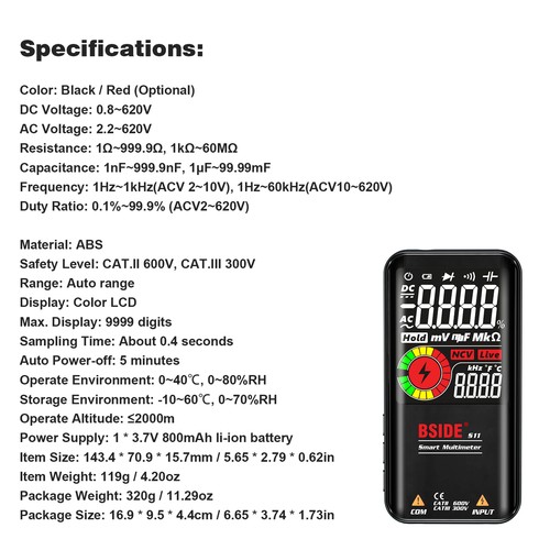 BSIDE Intelligent 9999 Counts Multimeter Digital Display AC/DC Multimeter Y7I9 - Picture 8 of 11