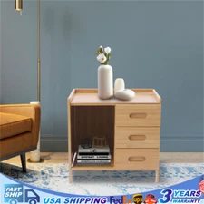 3 Drawers Bamboo Bedside Table Storage Box Bedroom End Side Table Large Capacity