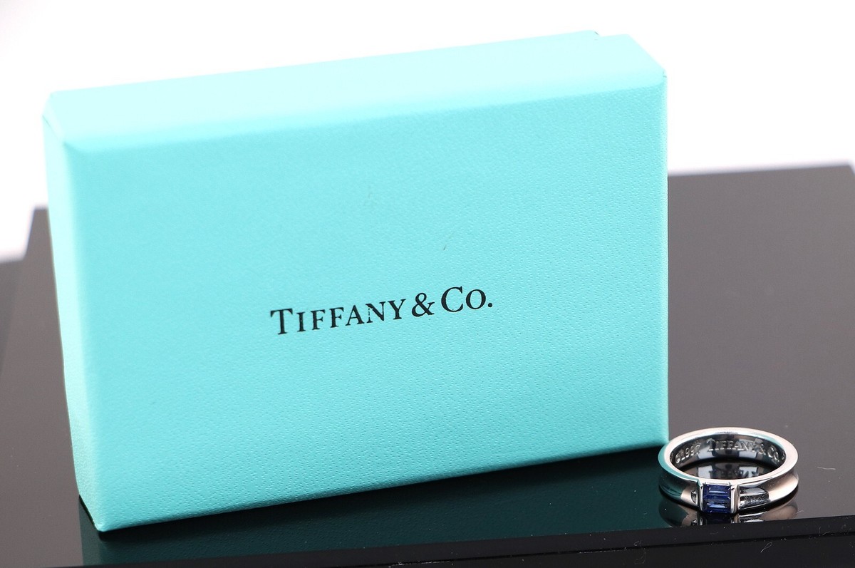 Tiffany & Co. 18k White Gold Baguette Blue Sapphire Stacking Ring