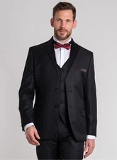 Harry Brown Slim-Fit 3 Piece Texture Pattern Black Suit Jacket 44", Trousers W36