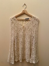 Vintage Romeo & Juliet Couture White Lace V-Neck Dress Bell Sleeve Cottage Core