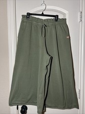 Lunya Pants Womens Large Green Wide Leg Lounge Cotton/Silk Cropped Relaxed Fit