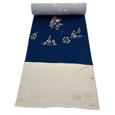 JAPANESE KIMONO FABRIC CLOTH BOLT PURE SILK NAVY KOMON D7906