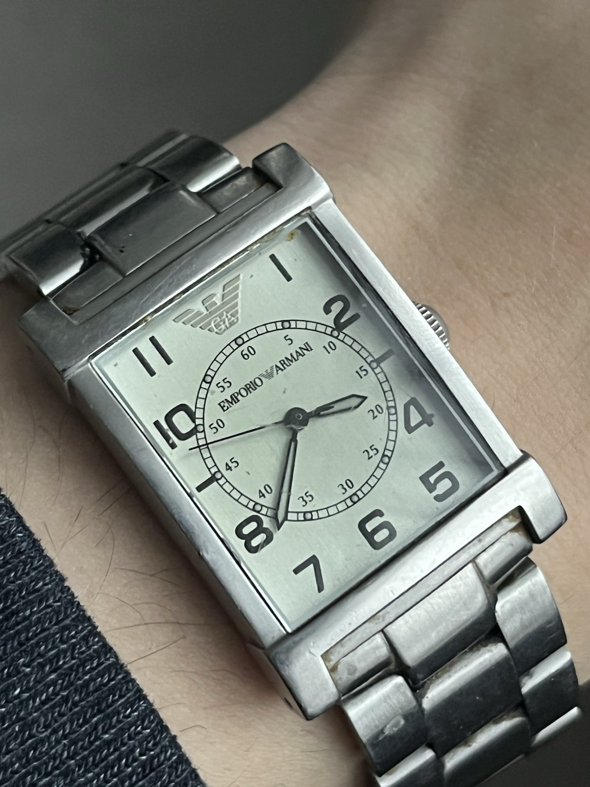 Silver Military Vintage Tank Mens Quartz Dial Armani Emporio Tone Green Watch - vintagewatches.pk