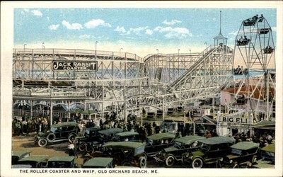 Old Orchard Beach ME Roller Coaster and Whip c1920s-30s Vintage Postcard