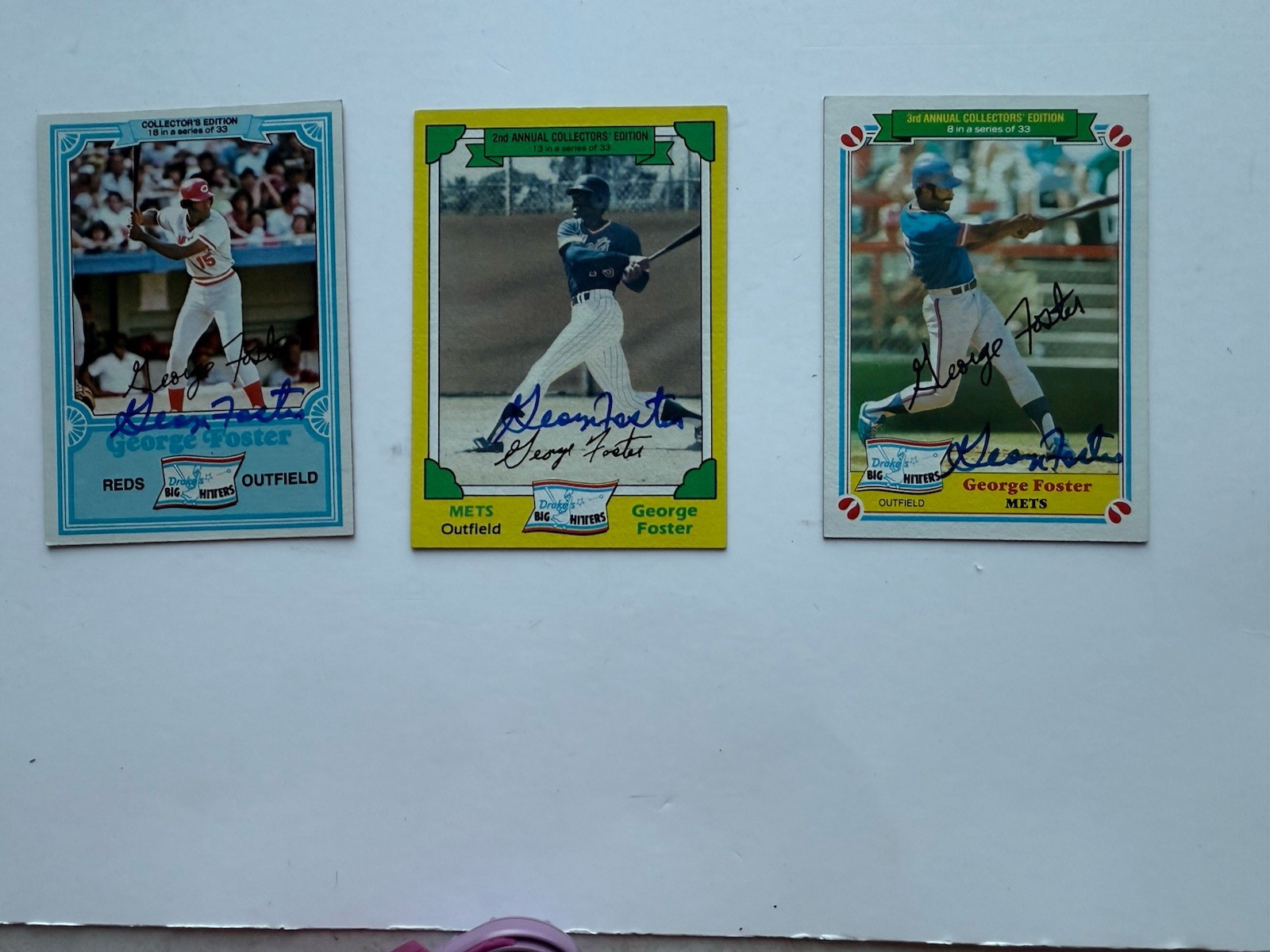 George Foster Lot Of 3 Autographed Drake’s Cards 1981-1983 Mets Reds