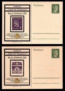 Día del sello 1942 Hamburgo Alemania 2 postales privadas Mi PP 155 sin usar
