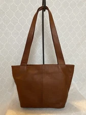 Stone Mountain Leather Double Strap Shoulder Bag Handbag Purse Brown Tan  Zipper