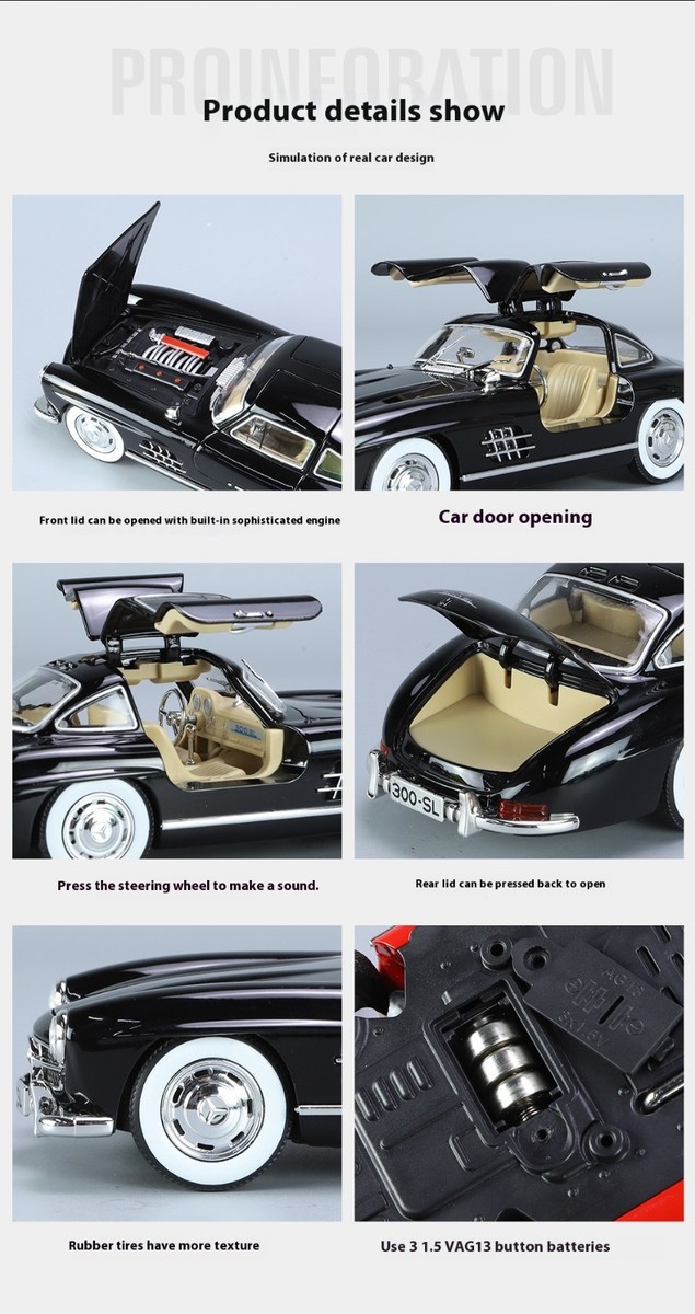 1:24 1954 Mercedes‑Benz 300SL Diecast Model Car Vintage Alloy