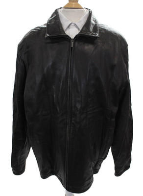 Brandini Mens Leather Black Bomber Jacket Zip Size XL
