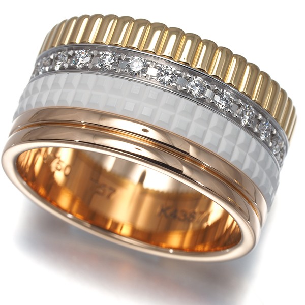 Auth Boucheron Ring Diamond Quatre White 3color Large 18K YG/WG/RG/Ceramic