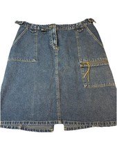 Vintage 90s Y2K Faded Glory Cargo Denim Midi Skirt Size 14 Utility D-Ring