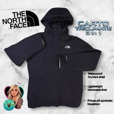 The North Face Jacket Womens M 3-in-1 Carto Triclimate Hyvent Hooded Black Coat