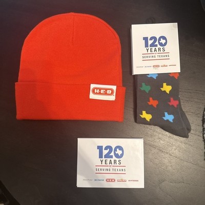 Just Released! H-E-B HEB 120th Anniversary Gift Card Key Chain, Beanie, Socks