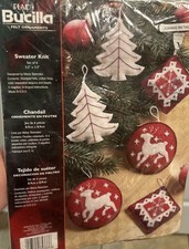 Bucilla Felt 6 Ornament Set 85337 Kit Sweater Knit Trees Deer 2006 NOS VTG