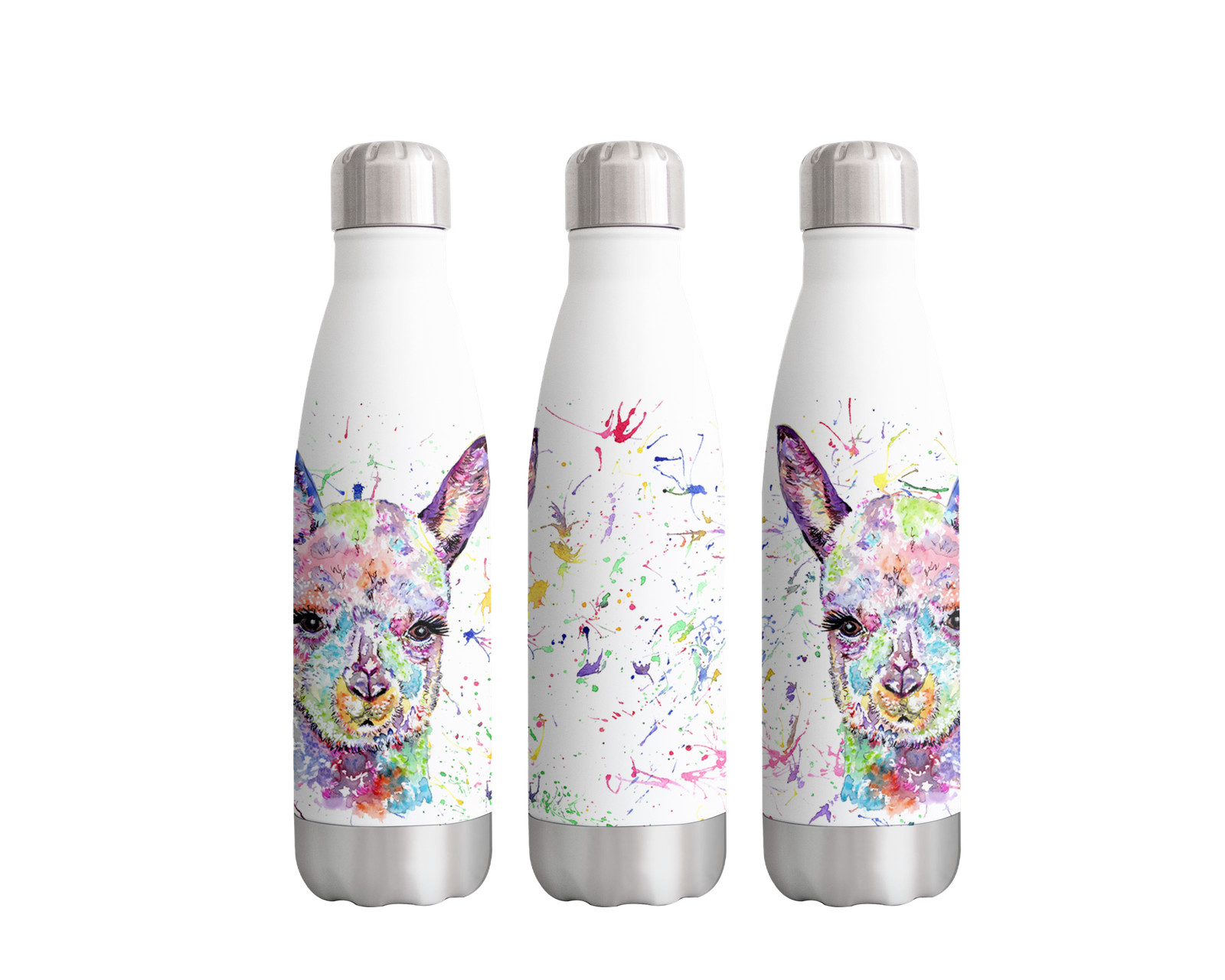 Alapca Llama farm Animals Watercolour Rainbow Art Bottle 500ml