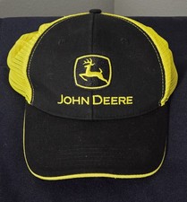 John Deere Logo Trucker Hat Cap Black Snapback Embroidered Mesh Back Green / Y