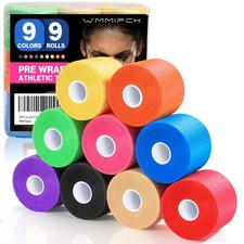 9 Rolls (108 Yards) Pre Wrap Athletic Tape - 9 Colors, 3rd 9 Assorted Colors 