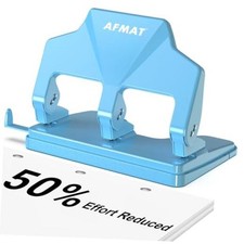 3 Hole Punch Heavy Duty, 40-Sheet Three Hole Punch, 50 Reduced Effort, 3 Cyan