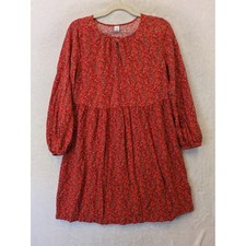 Old Navy Womens XS Red Floral Ditsy Rayon Babydoll Long Sleeve Swing Dress