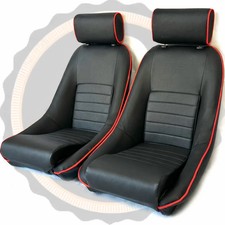 Pair BB1 RS Classic Black / Red Piping Sports Racing Bucket Seats UNIVERSAL 