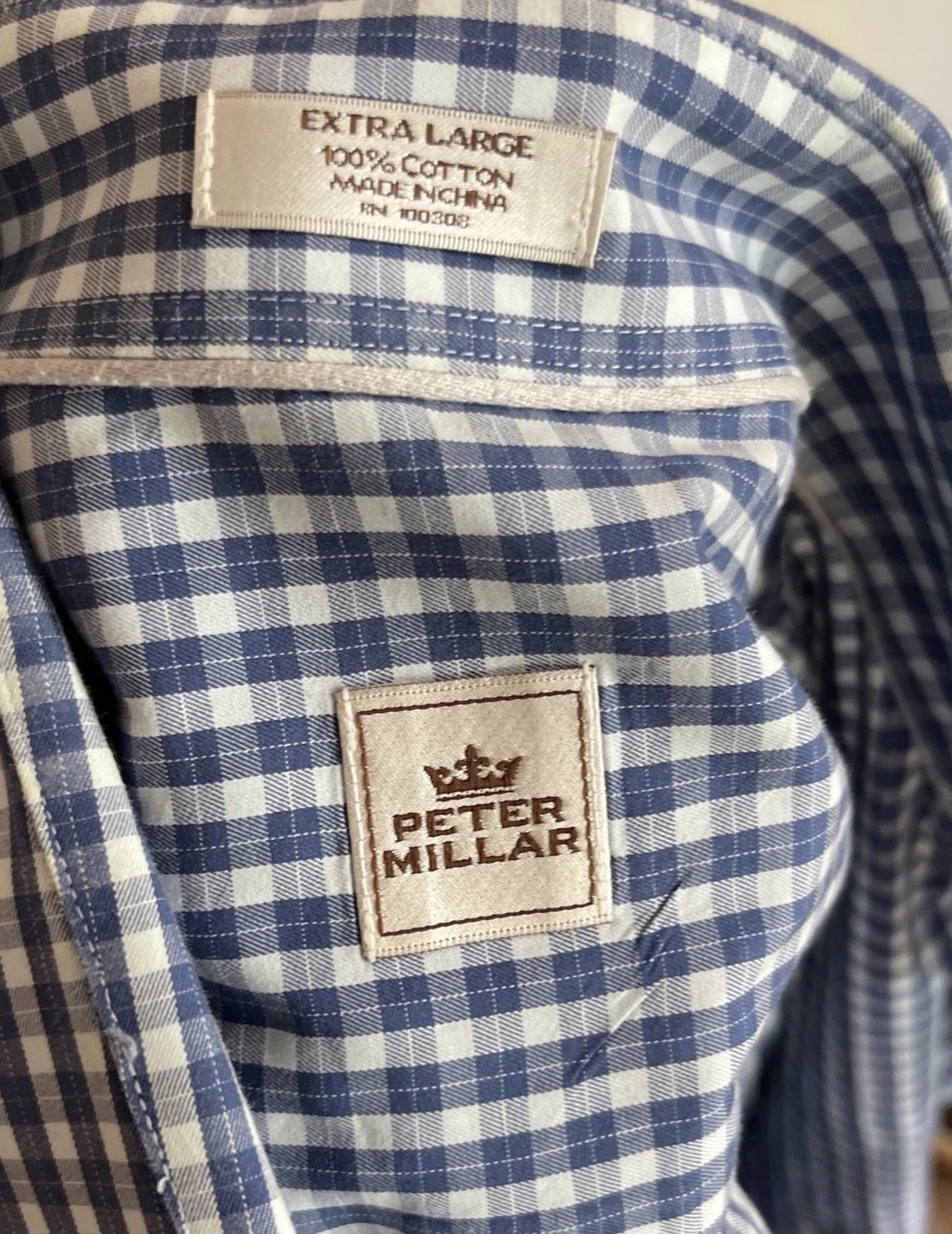 Peter Millar Blue Checkered Collared Button Down … - image 6