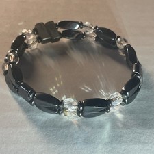 Magnetic Hematite And Crystal Beaded Bracelet With A Magnetic Clasp