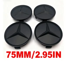 Set of 4 2.95in/75mm Matte Black Wheel Center Caps Hub Emblems For Mercedes Benz