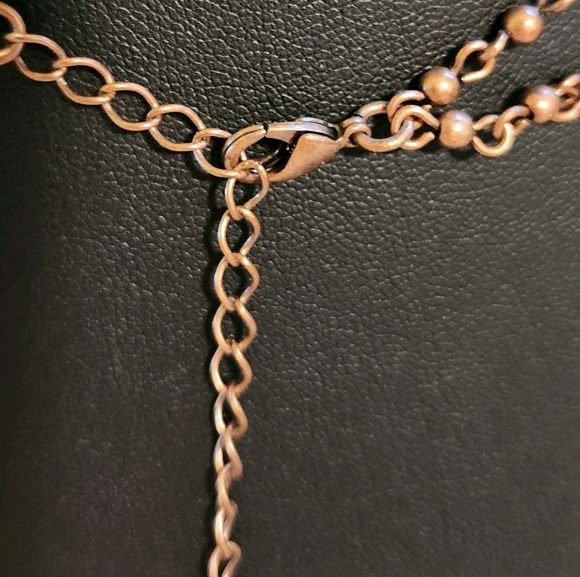 Womens Copper Tone Heart Charm Double Strand Collar Necklace with Lobster Clasp