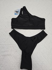 One Shoulder Bikini Swimsuit Black Size Small NWT