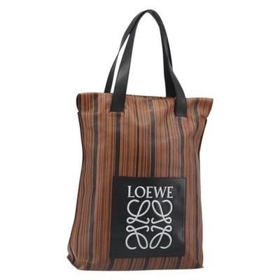LOEWE Tote Bag Leather Brown Silver Auth ka4826