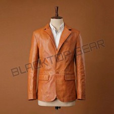 New Men's Genuine Lambskin Pure Real Leather Blazer Coat TWO BUTTON Soft Jacket