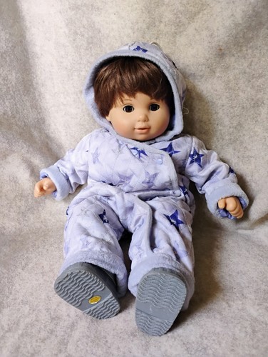 American Girl Bitty Baby Doll Boy Brown Hair Wearing Purple Snowy Day Snowsuit