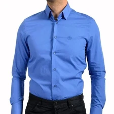 Roberto Cavalli Men's Dress Shirt Camlola Slim Fit FSR700CO016-04926 Blue