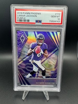 2018 PANINI PHOENIX PURPLE LAMAR JACKSON #112 RC Rookie 45/149 PSA 10