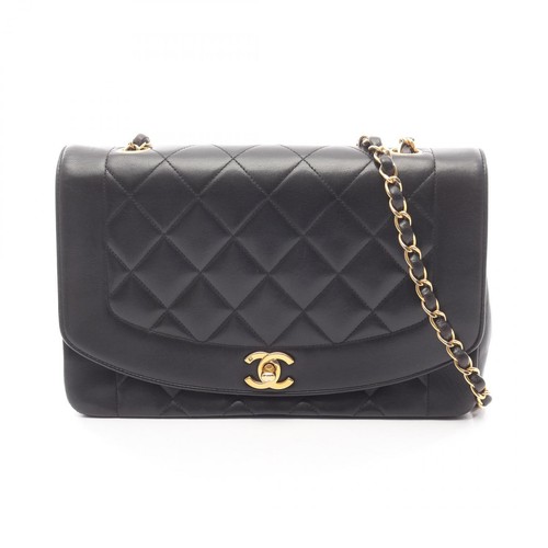CHANEL Matelasse Diana Crossbody Chain Flap Shoulder Bag Lambskin Black GHW Used - Picture 1 of 12