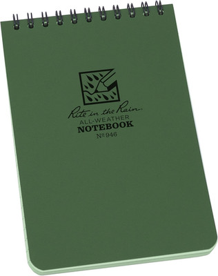 Rite in the Rain 946 Weatherproof Top Spiral Notebook, 4'' X 6'', Green Cover, Uni